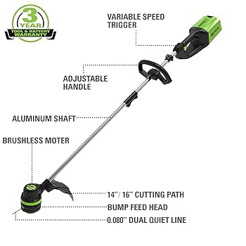 Amazon.com : Greenworks 80V 16 inch Brushless String Trimmer